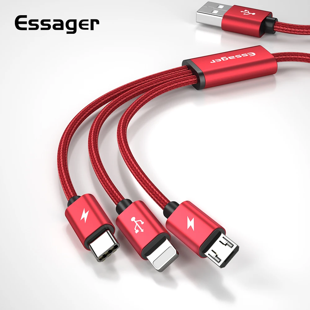 

Essager 3 in 1 USB Cable For iPhone Charging Type-c Micro USB Charger Cable For Samsung Xiaomi Huawei Android Phone Cord Cables