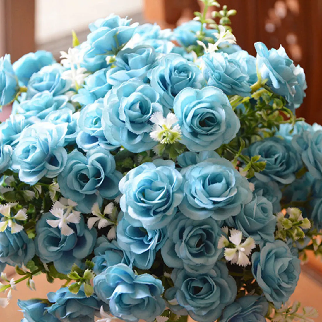 Украшение для дома и свадьбы, декоративный цветок, 15 бутонов, 1 букет, мини-Роза из искусственного шелка, цветок невесты, наклейка для дома