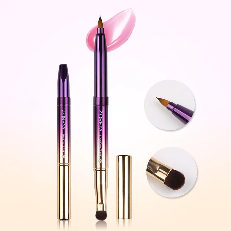 

Professional Makeup Brush Retractable Portable Double head Lip Eye shadow Brush Lipstick Glossy Wands Pen Cleaner Applicator
