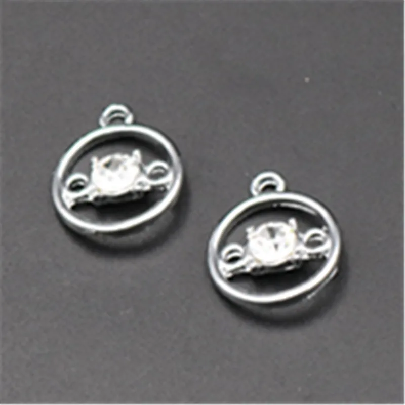 

15pcs Antique silver hollow circle center handmade rhinestone charm earrings necklaces DIY Jewelry Alloy pendants A659