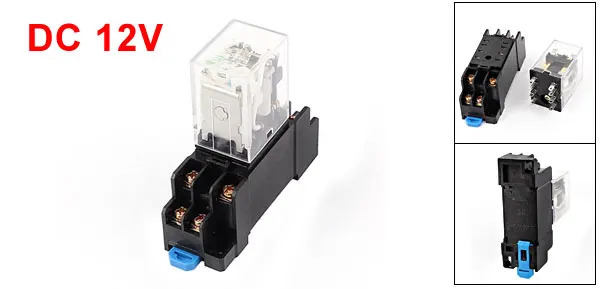 HH52P DC 12V Coil Power Relay 8 Pin DPDT 35mm DIN Rail Mounted w Socket