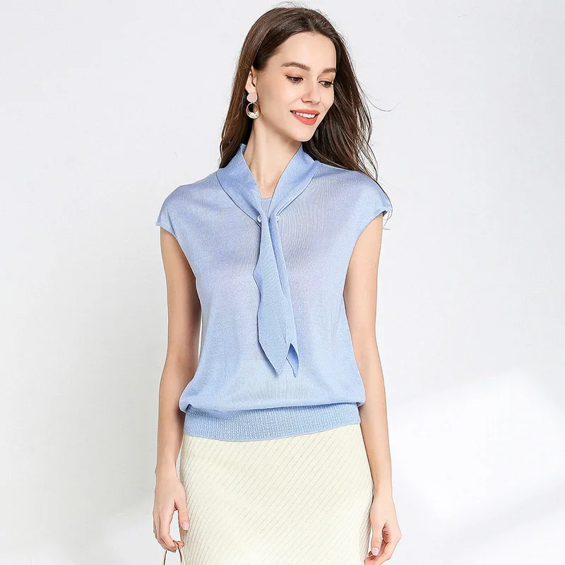 YZ Women's Blouse 2019 Knit Thin Loose Commute Tencel Sleeveless Womens Tops and Blouses