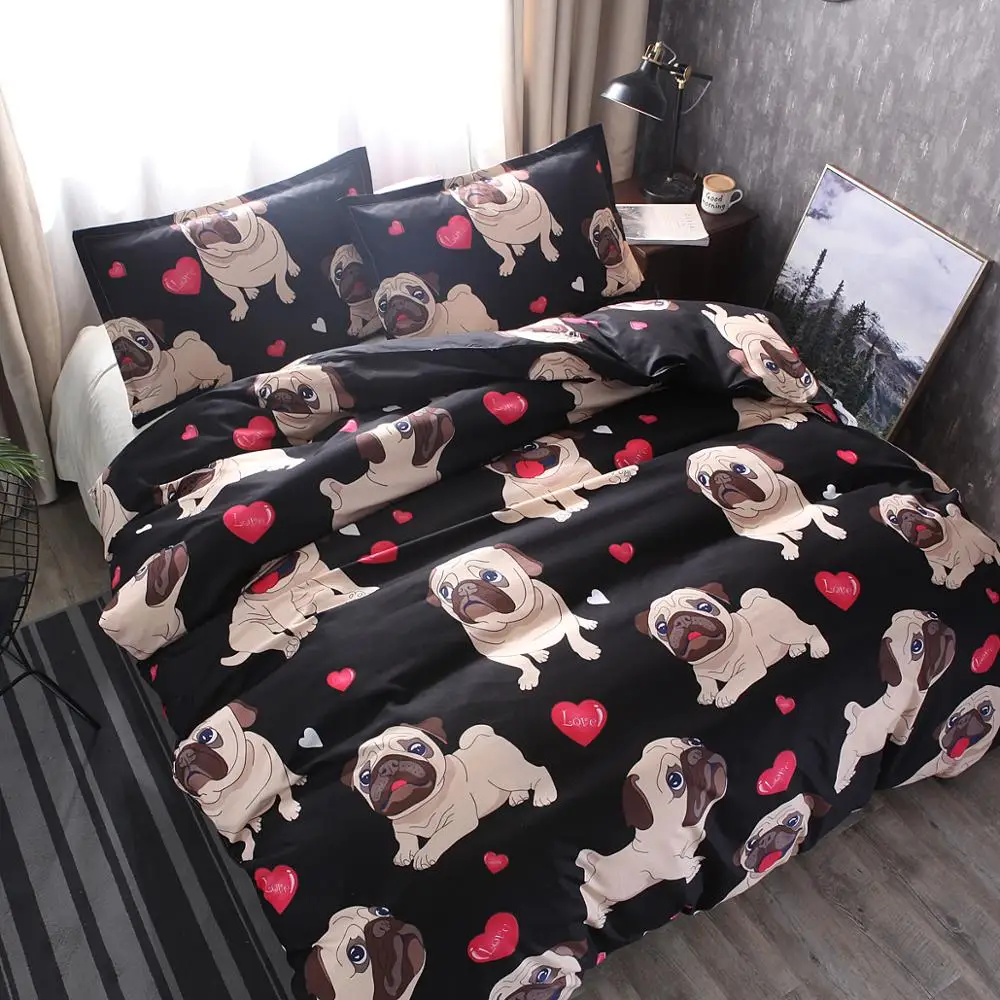 NEW microfiber bedding set customized bulldog print 3pcs duvet cover pillowcase quilt cover set