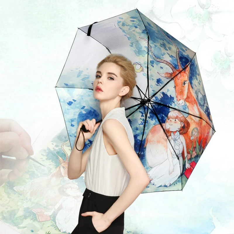 

Elegant Painting Women Rain Umbrella Folding Female Umbrellas Sunscreen woman parasol girl Anti-UV art Umbrella paraguas gifts