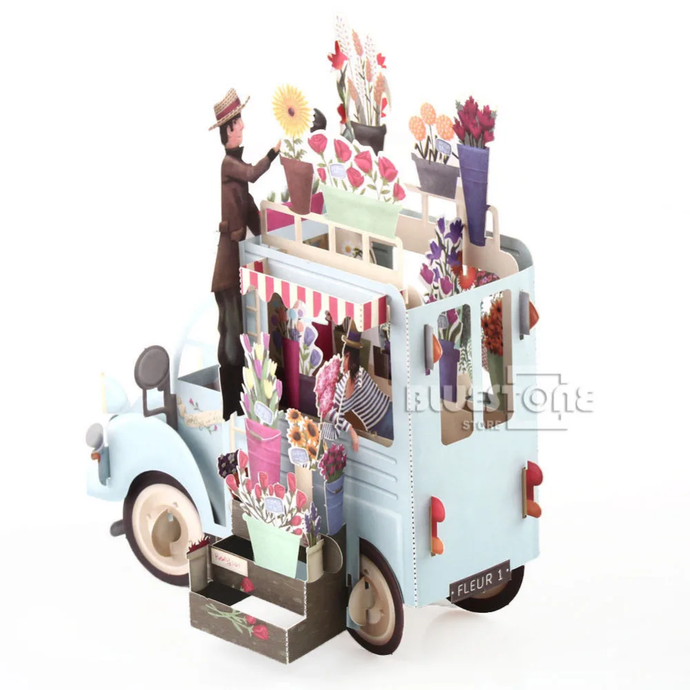  3D Pop Up Car of Flower Greeting Cards Happy Birthday Anniversary Invitations Free Shipping - 32836838064