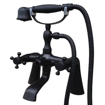 

Black Oil Rubbed Bronze Bath Clawfoot Tub Mixer Tap Faucet Hand Shower Double Cross Handles Deck Mounted mtf702