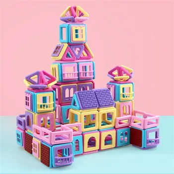 

Macaron pink block magnetic designer building set model and construction toy plastic magnetic block educational Gifts toy