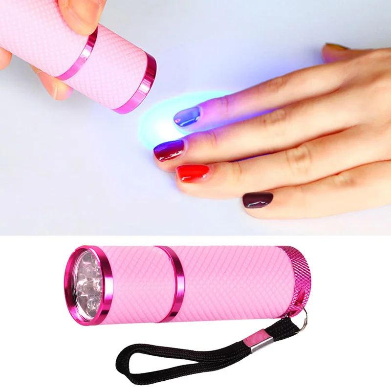 9 LEDs Mini Flashlight UV Lamp For Curing Nail Gel Fast Dryer 4 Colors