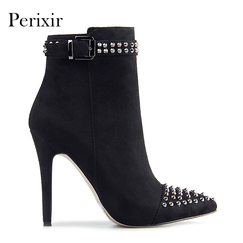 

Perixir Faux Suede fashion Ankle Boots for Women Shoes Pointed Toe High Heel with rivet Botas Mujer Botte Femme