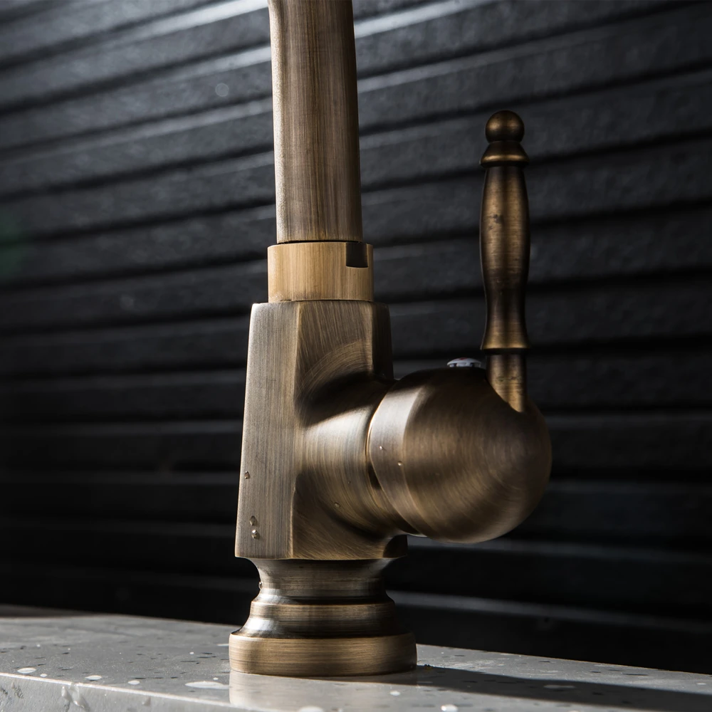 Antique Brass Deck Mounted Basin Water Faucet With Single Handle One Hot And Cold Water  360 Rotation Single Handle Mixer Tap10