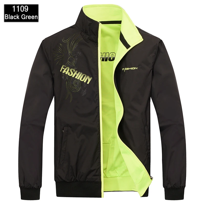 Большой размер L~ 7XL, мужская спортивная одежда, весенне-осенняя куртка, верхняя одежда, двухсторонняя одежда, мужская спортивная куртка, мужские куртки и пальто-бомберы - Цвет: 1109-black green