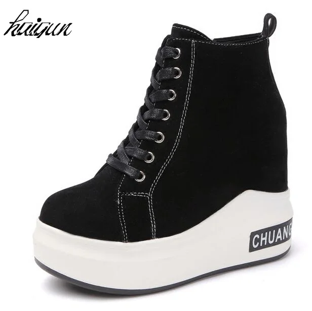 

Women Shoes 2019 Autumn Woman Platforms Shoes Women Retro Shoes Woman Lace-Up 12 cm High Heels Height Increasing Boots