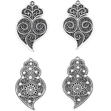 

6pcs Dark Silver Tone Large Open Heart Swirl Flower Charm Pendant For DIY Jewelry