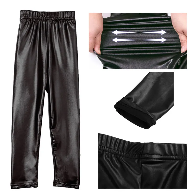 Straight PU Leather Girls Leggings Pencil Elastic Waist Kids Pants Girls Pants Legging Winter Autumn Fall Kids Fashion Mid Waist (1)
