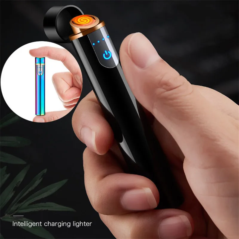 

Mini USB Electric Lighter Sensor Touch LED Electricity Display Wind-Proof Thickening Tungsten Cigarette Lighter, Gadgets for Men