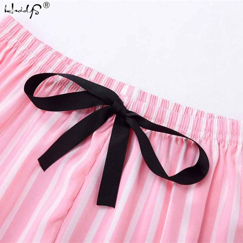 2019 новые весенние для женщин 7 шт. розовые пижамы наборы для ухода за кожей атласный шелк женское белье для домашней носки полосатый