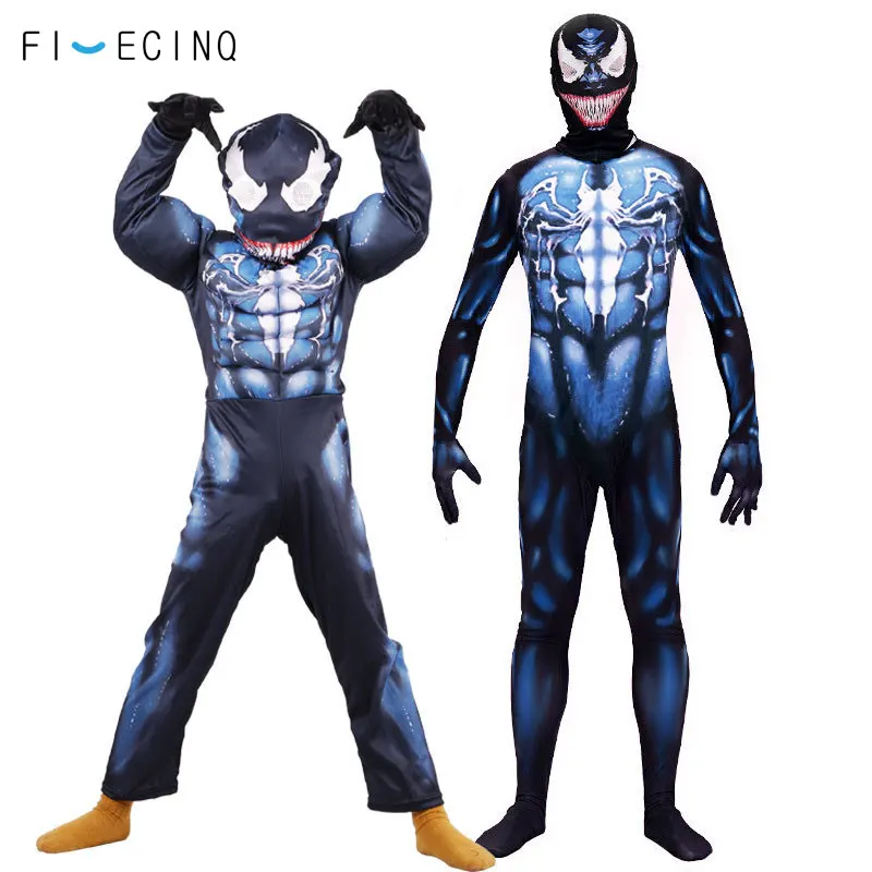 

Anime Venom Cosplay Costume Zentai Bodysuits Kids Adult Black Spider Outfit Carnival Festival Party Onesie Man Boy Kigurumi Suit