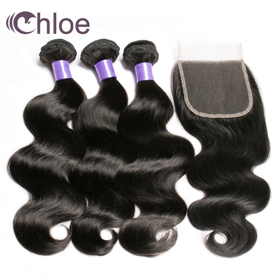 Chloe волосы перуанские пучки волос с закрытием волнистые 3 пучки волосы Remy Weave 4 шт/партия человеческие волосы пучки с закрытием