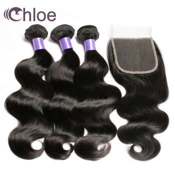 

Chloe Hair Peruvian Hair Bundles With Closure Body Wave 3 Bundles Remy Hair Weave 4 Pcs/Lot Human Hair Bundles With Closure