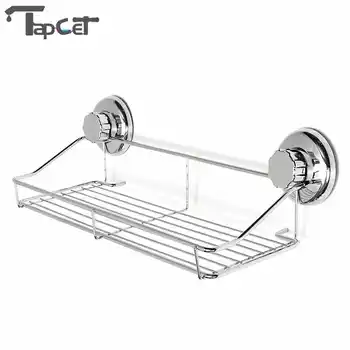 

TAPCET Stainless Steel Sucker Cup Bathroom Storage Rack Bathroom Shelves Wall Mounted Type Rack Shampoo Basket Rack Single Tier