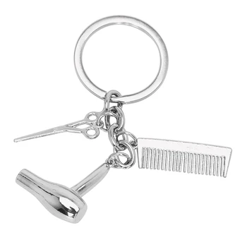 

Car-styling Comb Scissors Hair Dryer Keychains Car Key Rings Keyring Hairdressers Gift Fashion Jewelry