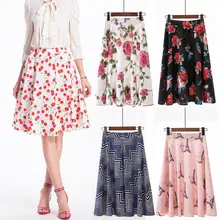 Летние новые винтажные женские длинные юбки с цветочным принтом эластичная юбка миди с высокой талией на спине повседневные длинные юбки для дам плиссированная юбка