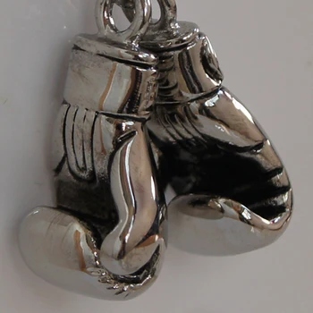 

mini pair shiny boxing glove 316L stainless steel basket chain pendant necklace