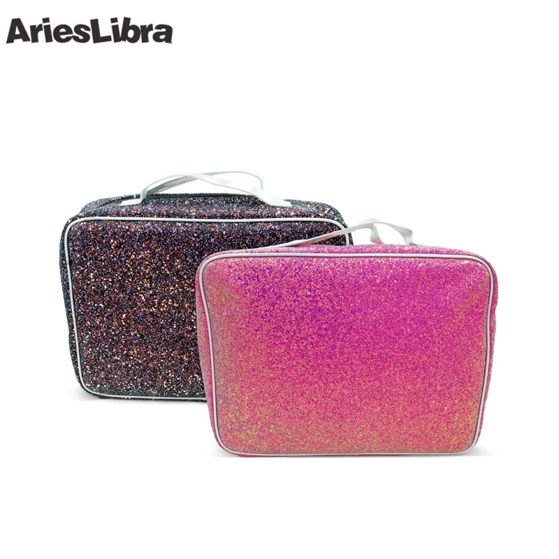 AriesLibra Shiny Glitter Cosmetic Bag Case Nail Art Manicure Tool Women Makeup Storage Organizer for UV Gel Polish