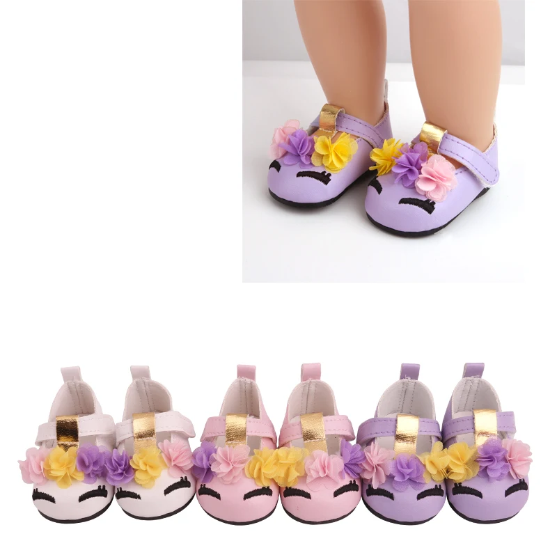 18 inch Girls doll shoes Unicorn shoes PU American newborn shoe Baby