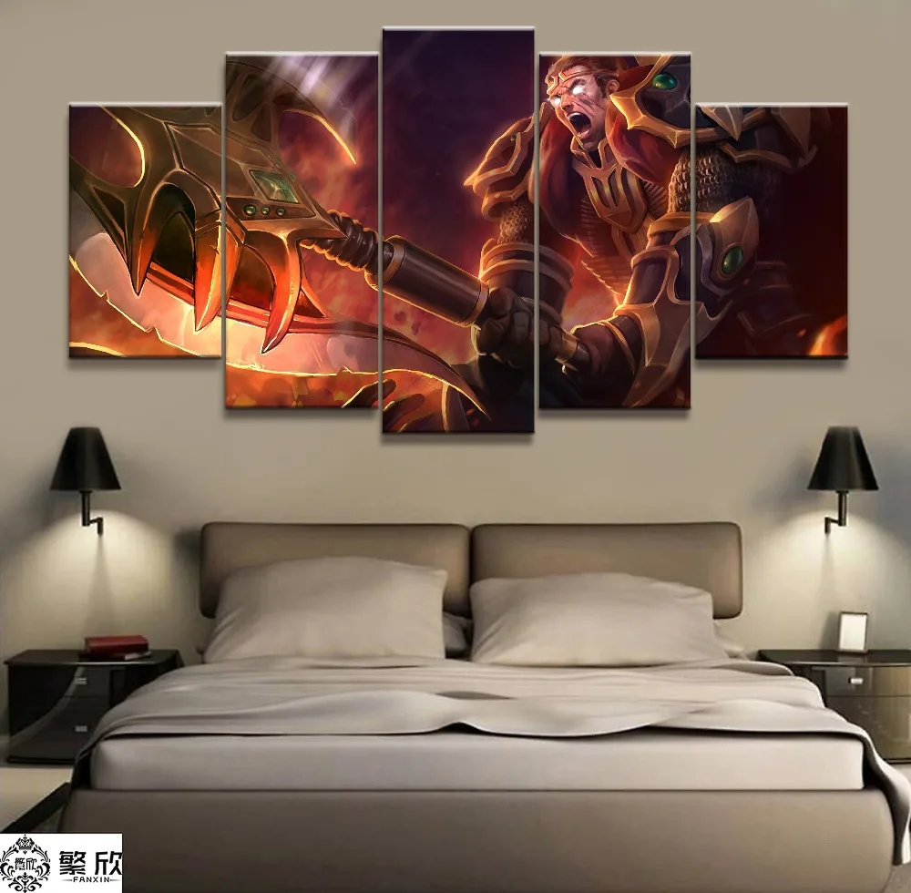 

5 Panel LOL League of Legends Darius Game Canvas Printed Painting For Living Room Wall Art Decor HD Picture Artworks Poster