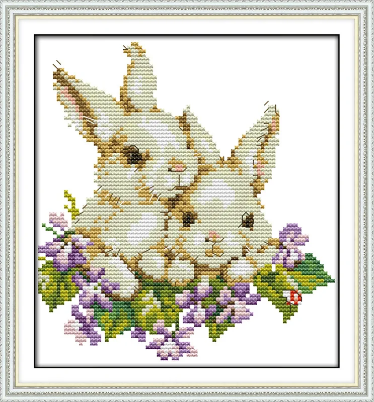 

Two rabbits Printed on Canvas DMC Counted Chinese Cross Stitch Kits printed Cross-stitch set Embroidery Needlework