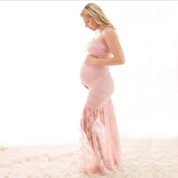 

Lace Pink Shoulderless Pregnancy Dresses For Pregnant Women Maternity Dresses For Photo Shoot Maternity Photography Props 2019
