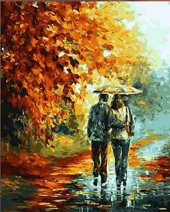 

Couple holding umbrella after rain figure painting by numbers on canvas wall pictures for living room home decor