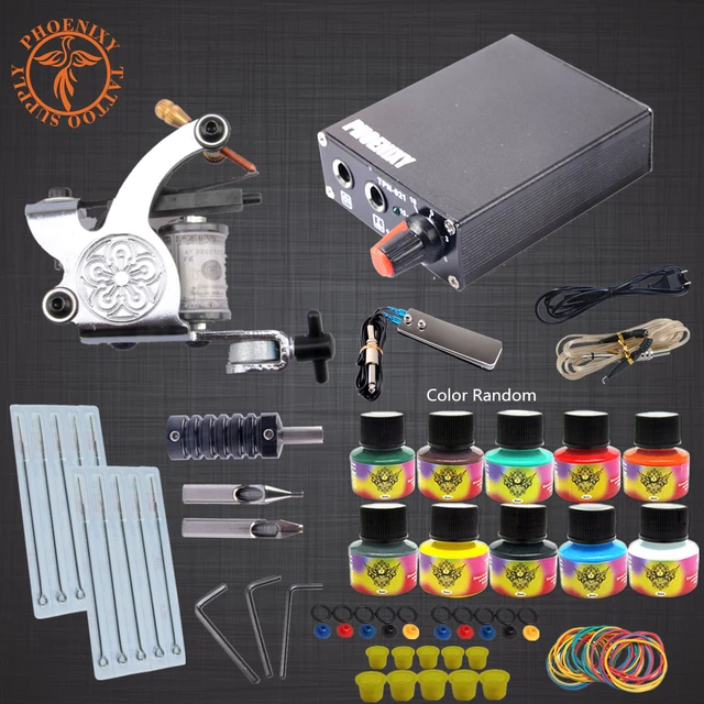High Quality Complete Tattoo Kit 1 Tattoo Machine 10 Colors Ink Set Power Supply Box Body Art