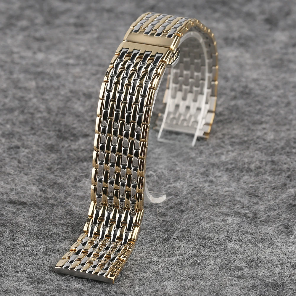 20 22mm Adjustable Bracelet Stainless Steel Yellow Gold & Silver Luxury Solid Link Watch Band Wrist Strap Replacement Watchband (7)