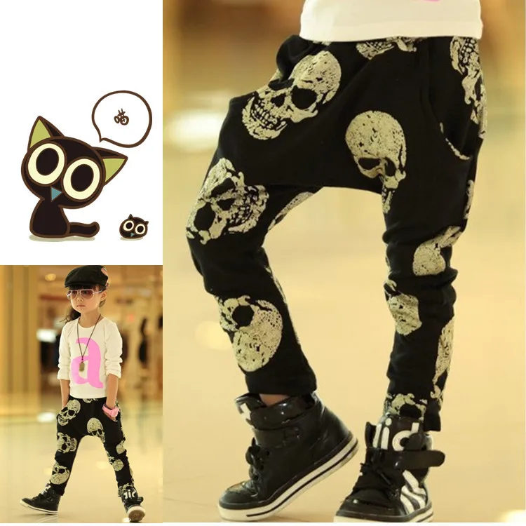 European and American style children autumn clothing Golden skull print casual harem Pants & Capris long trousers for boys