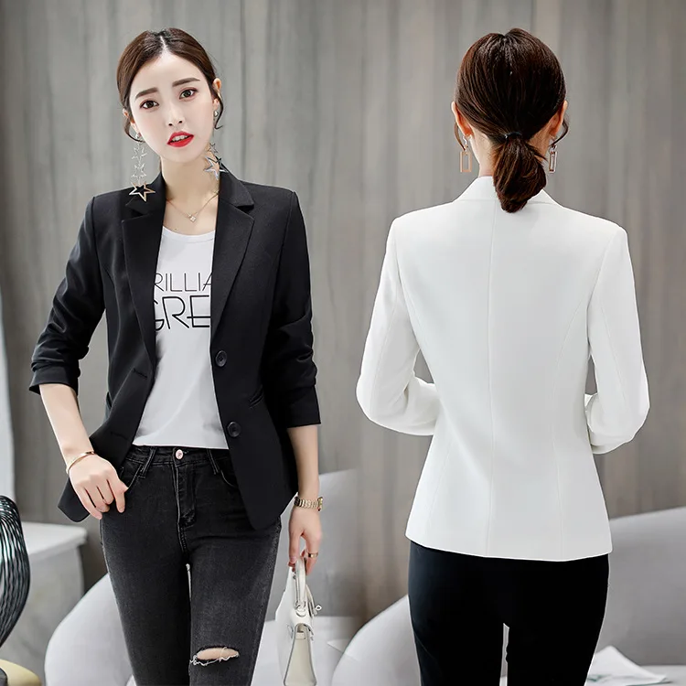 

korean Black Casual Suits Blazer Women Spring Autumn Button Classic Blazer Jackets Office Lady Outwear Plus Size 2xl