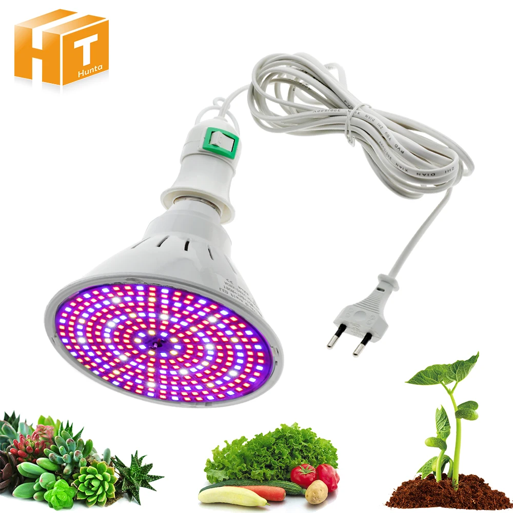 E27 LED Grow Lights Bulb 220V Screw Interface Lamp Base With 4M 8M Line