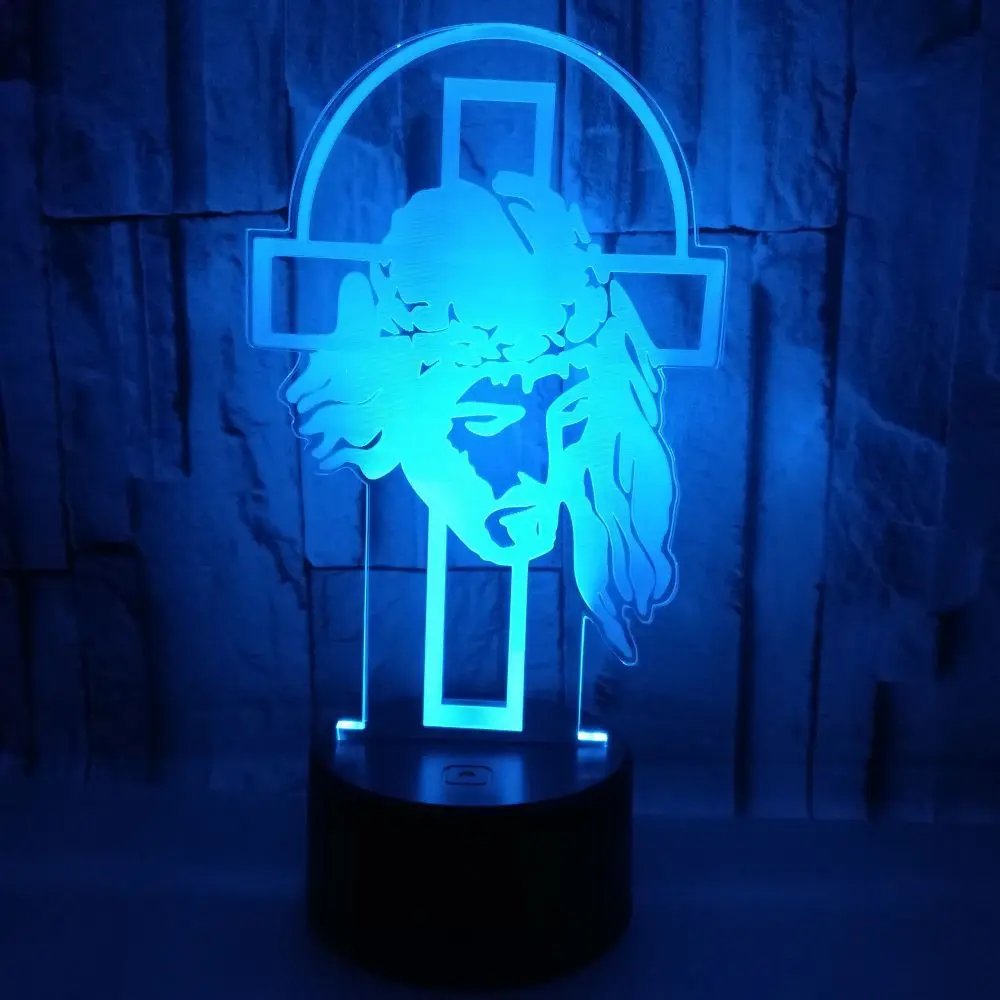 

Jesus Cross 3d Nightlight Seven Colors Touch control Christmas decorative lights Gratitude Gift Creative 3d Illusion Table Lamp