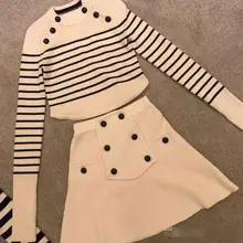 Распродажа Модные женские роскошные новые полосатые шерстяные свитера с черными пуговицами с длинным рукавом укороченный Короткий Джемпер