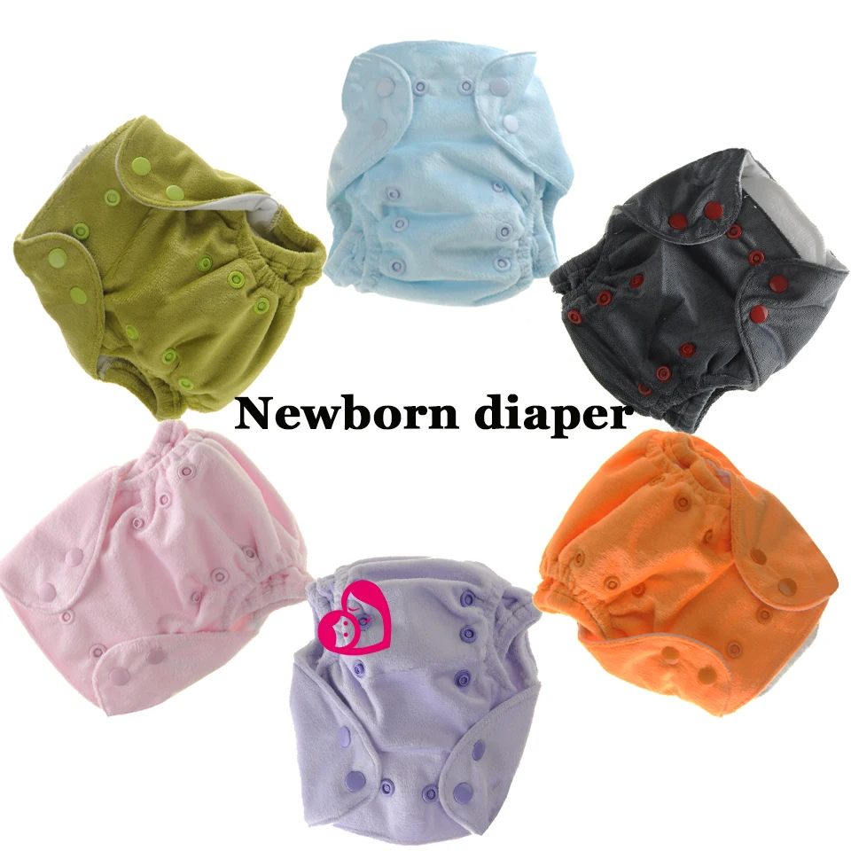 5PCS Washable newborn cloth diaper Solid minky PUL color snap double