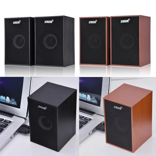 SADA V-160 Wooden Desktop 3D Surround Quality Stereo Bass Computer Speaker Mini Notebook Subwoofer Laptop Multimedia USB Speaker