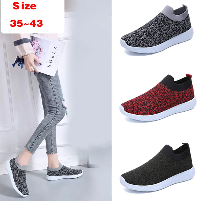 

Lizeruee Breathable Women's Shoes Stretch Fabric Ankle Shoes Casual Walking Soft Sneakers Loafers Soft Shoes Female Big Size 43