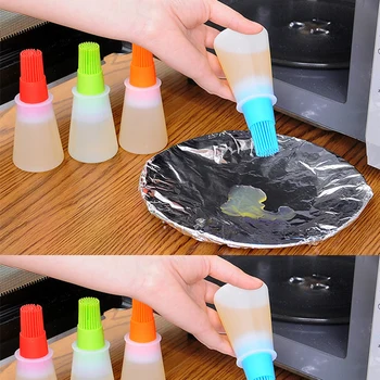 

Portable Silicone Oil Bottle with Brush Grill Oil Brushes Liquid Oil Pastry Kitchen Baking BBQ Tool Kitchen Gadgets for BBQ