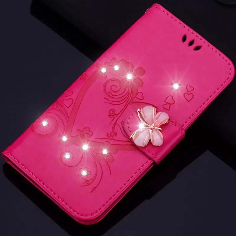 

Luxury Case For Apple iPhone X Xs 7 8 6 6s Plus 5 5s SE Bling Shine Jewelled Butterfly Vintage Cover Wallet Card Slot Capa DP23Z