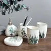 Plantas verdes estilo europeo de cerámica de baño suministros simple cinco boda set de lavado cepillo de dientes titular de la botella de la loción de melamina de bandeja ► Foto 1/6