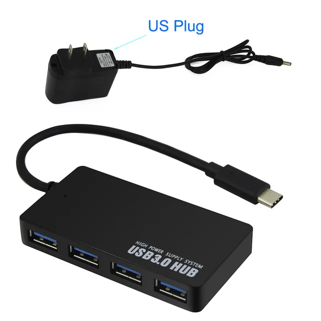 Горячая Распродажа USB-C концентратор 4 порта OTG USB 3,0 концентратор EU/AU/US/UK DC 5 в адаптер питания Тип C разветвитель для Macbook Xiaomi АКСЕССУАРЫ для ноутбуков