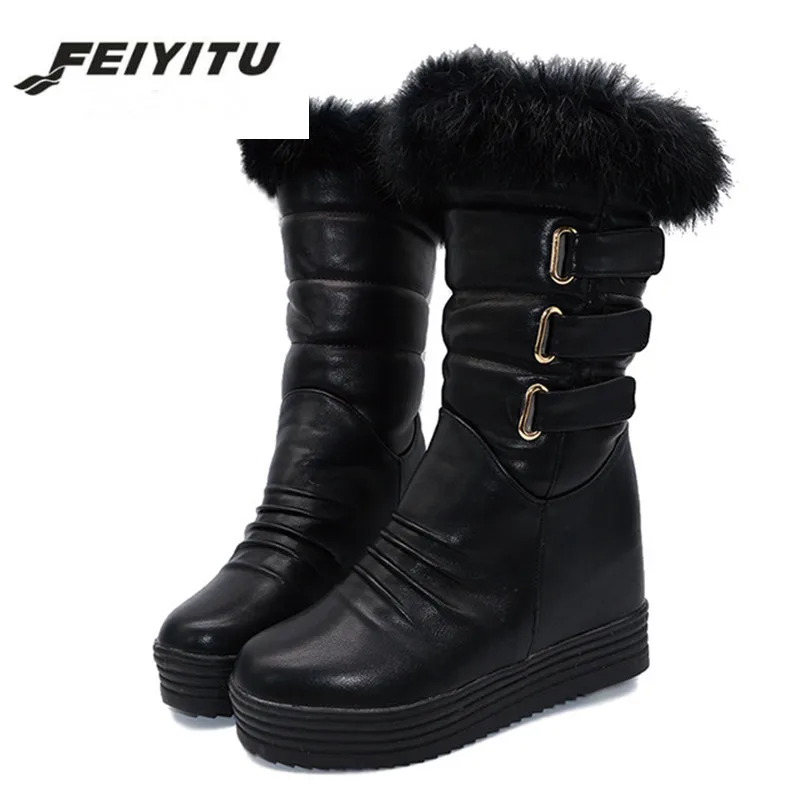 Mode Plus Winter Schwarzes Feiyitu Echtpelz Schwarz Frauen Marke Schnalle Schuhe Gute Damen Warme rosa weiß Qualität Stiefel Pelz Plattform Schnee TTxSwa7