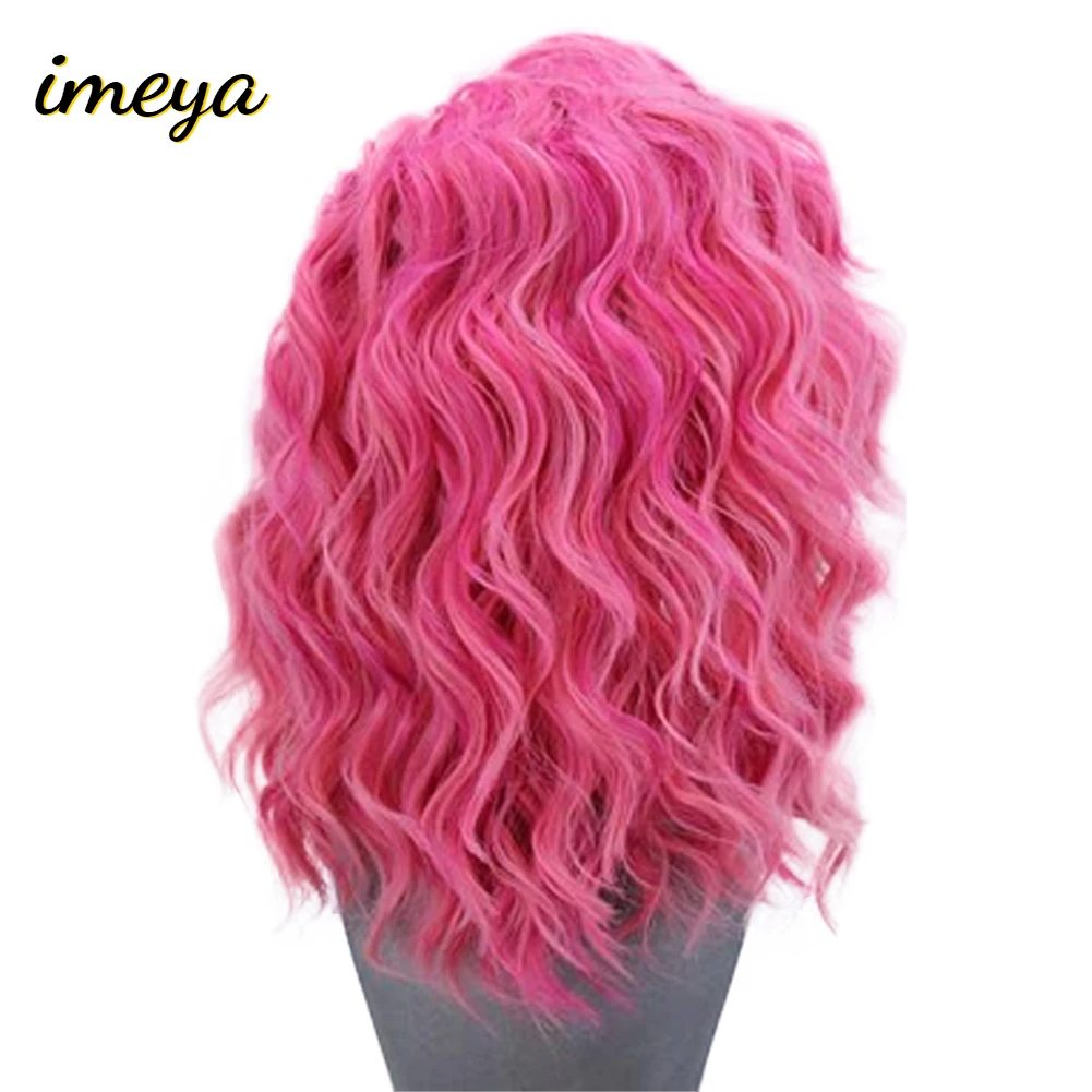 Imeya короткие волны Розовый Высокая температура термостойкие синтетические кружева передние парики бесклеевой для женщин парики