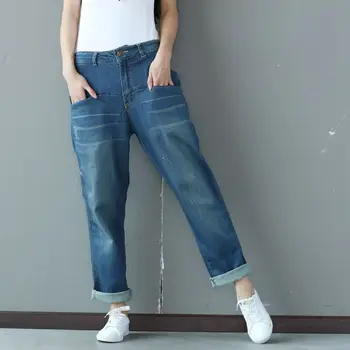 

Boyfriend jeans For women 2017 Street Fashion Lady Retro Wide Leg pants Casual Loose Personality pocket Denim Trousers G082803